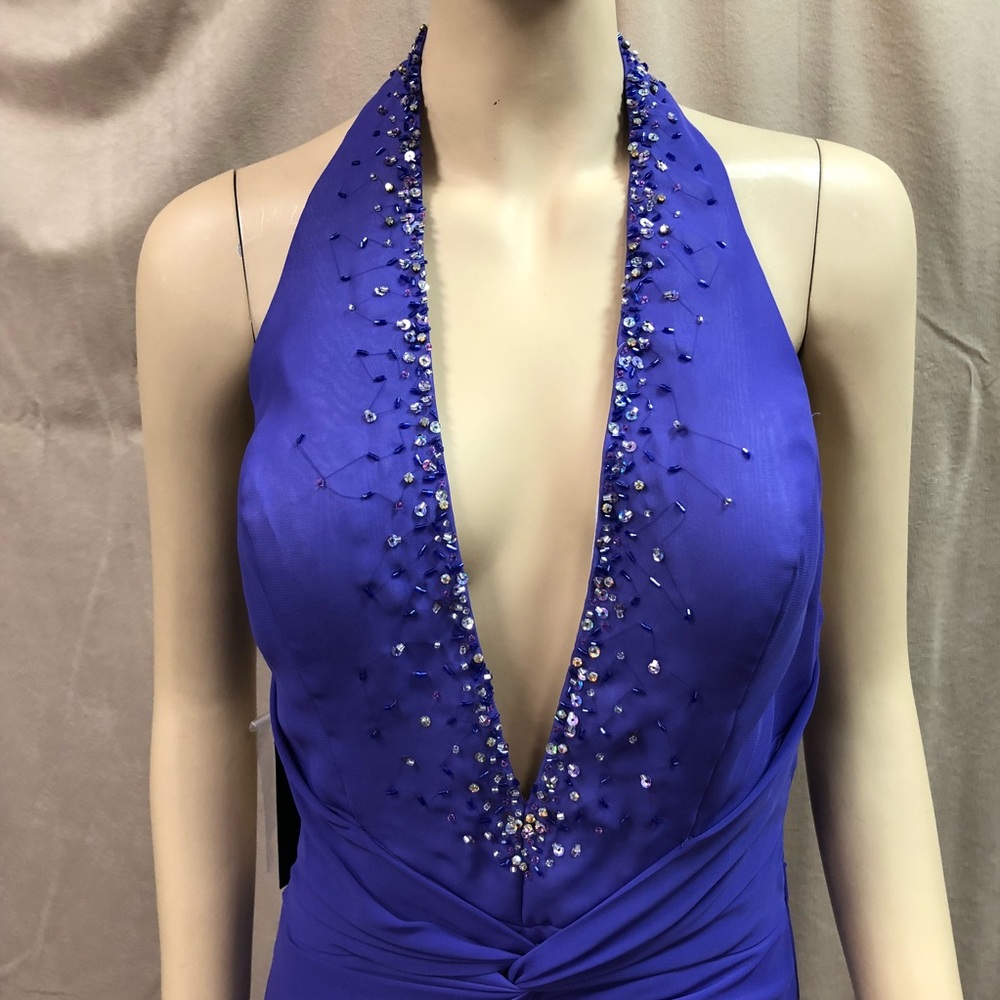 Vintage Purple Deep Cut Halter Gown - Picture 2 of 7
